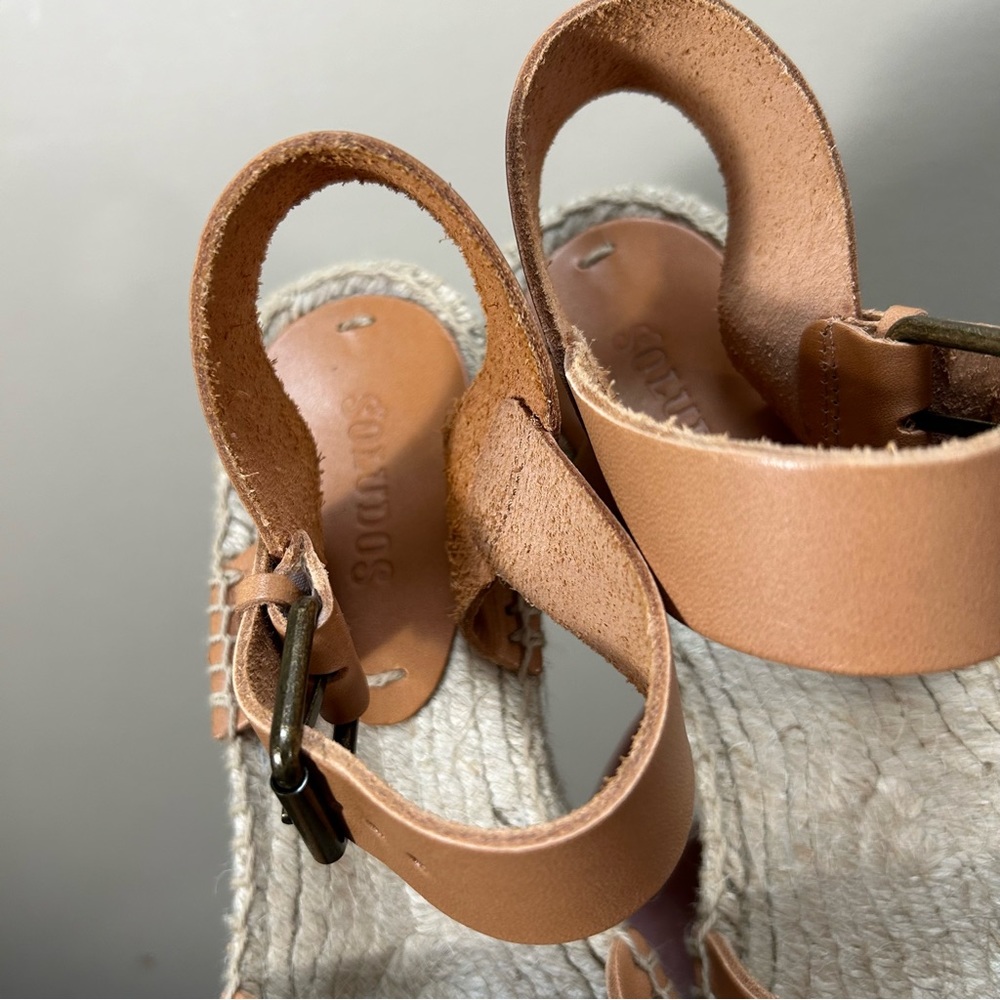 Madewell Cognac Leather Espadrille Wedge Sandals - Picture 5 of 11